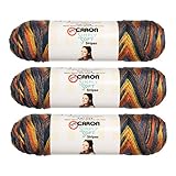 Caron (3 Pack Simply Soft Stripes 100% Acrylic Soft Martha's Vineyard Yellow Blue Brown Orange Yarn for Knitting Crocheting Medium #4