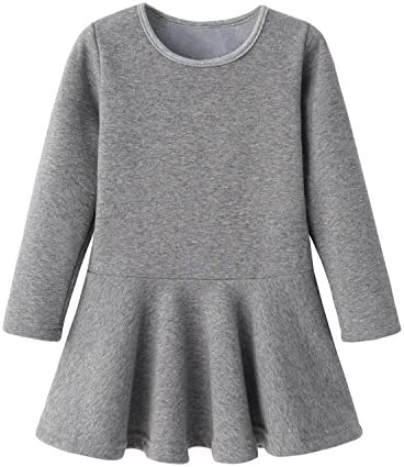 AuroraBaby Infant Toddler Baby Girls Dresses Warm Fleece Long Sleeve Cotton Ruffle Dress Grey 18-24M