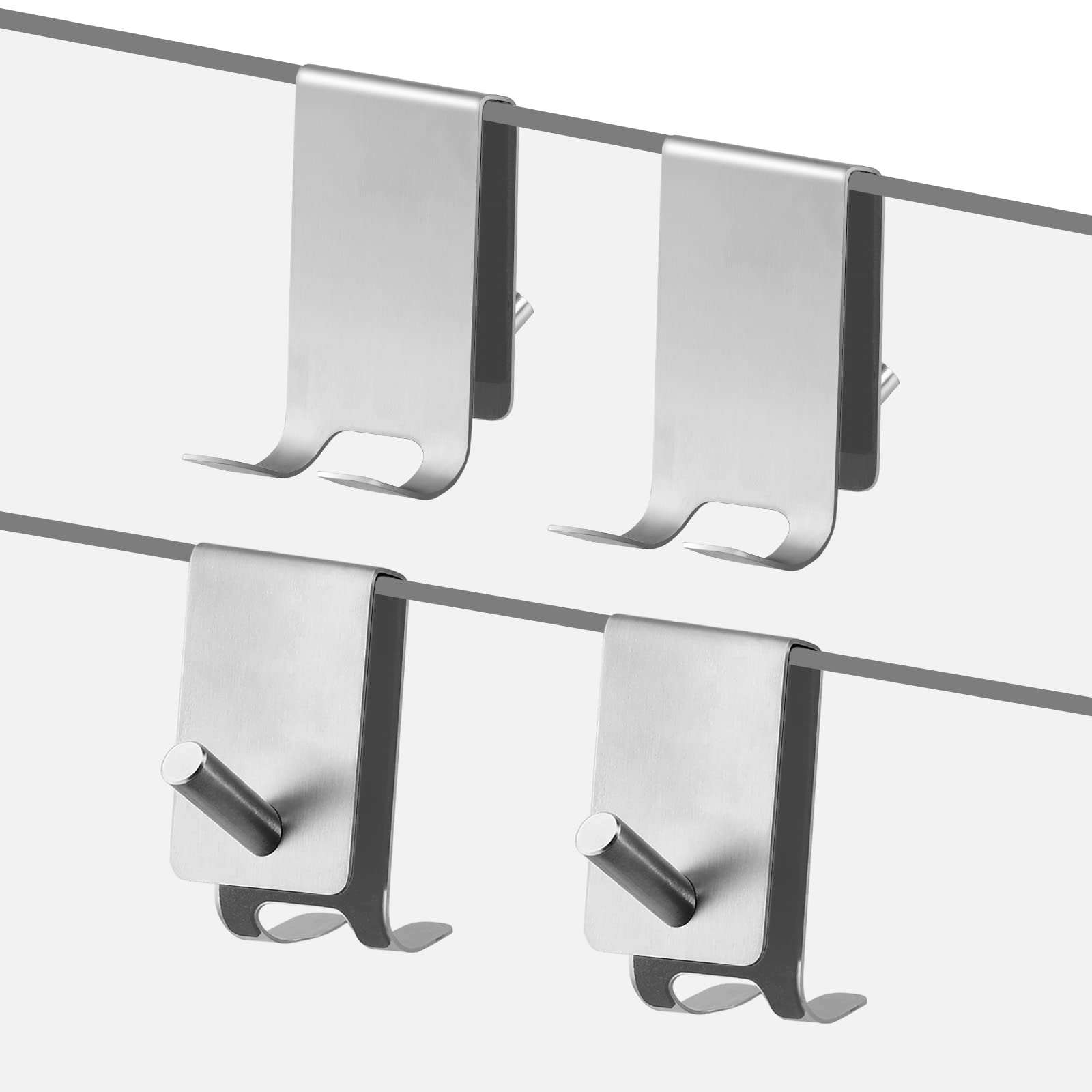 JiGiU Shower Door Hooks, 4 Packs Over The Door Hook for Bathroom SUS304 Stainless Steel Over Doors Hangers Brushed Nickel Double-Sided Design Hanging Over Door Hooks for Towel, Razor, Brush