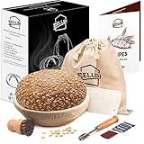 SellBi Round Brotform Banneton Basket - Homemade Starter Bread Making Proofing Set - 10-inch Large Bowl for Sourdough - Dough Cutter, Lame, Scraper, Linen Liner Cloth - Baking Rattan Tool Supplies