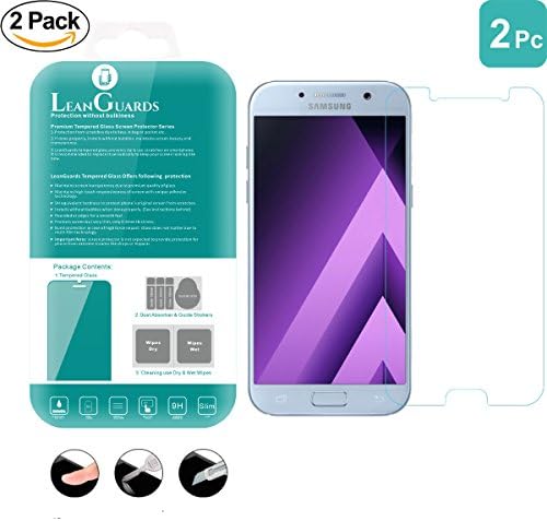 Leanguards 2 Pack Samsung Galaxy A7 2017 Tempered Glass Screen Protector Film Bubble Free Anti-Fingerprint made from Japan Asahi Glass Ultra Thin 0.3mm 9H Hardness and Rounded edges 5.7 Inch
