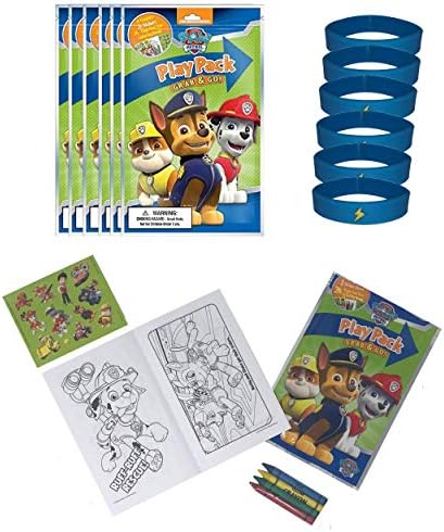 Set of 6 Nickelodeon Paw Patrol Birthday Party Supplies Grab & Go Play Pack Coloring Books Play Fun Favors with Crayons Stickers & 6 Bracelets
