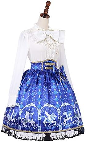 Original Women Elegant Sweet Lolita Dress High Waist Bowknot Constellation Printing Chiffon Lolita Dress Two Pieces