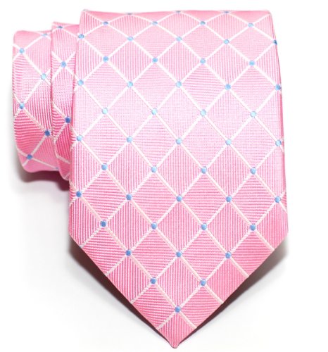 Retreez Dots and Check Pattern Woven Men's Tie - Pink