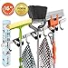 Homely Center Mop and Broom Holder Wall Mount – Heavy-Duty Closet Organizer for Garage, Kitchen, Laundry Organization – Tool Hanger with 3 racks and 4 hooks