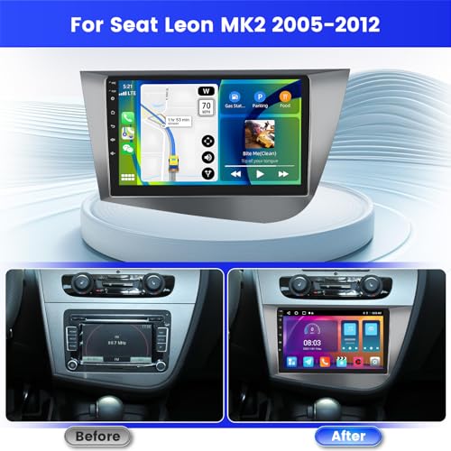 Inefala Radio for Seat Leon MK2 2005-2012 Android 15 2+64G with Wireless Carplay and Android Auto, 9'' Touch Screen Stereo Radio with Bluetooth 26UI EQ GPS FM/RDS SWC AHD Reverse Camera