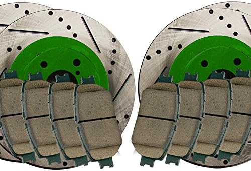 Speedy Brake Kit Drilled and Slotted Disc Brake Kit - Front and Rear Rotors with Pads SB3967X4KGRN - Green