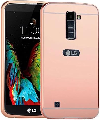 Rejected all traditions Luxury Ultra-thin Sparkle Mirror case+Aluminum Metal Frame Bumper With Hard PC Back Cover Case For LG K7 - Rose Gold