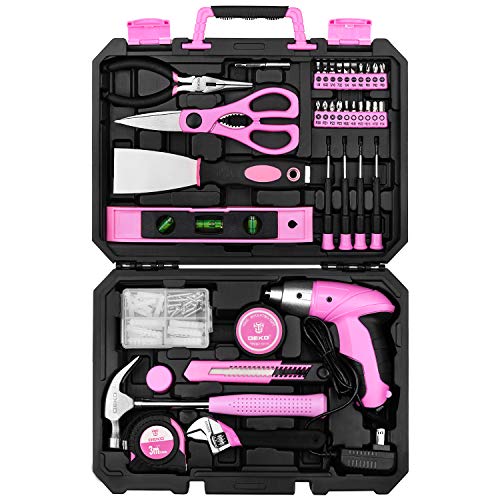 DEKOPRO Pink 98 Piece Tool Set,General Household Hand Tool Kit with