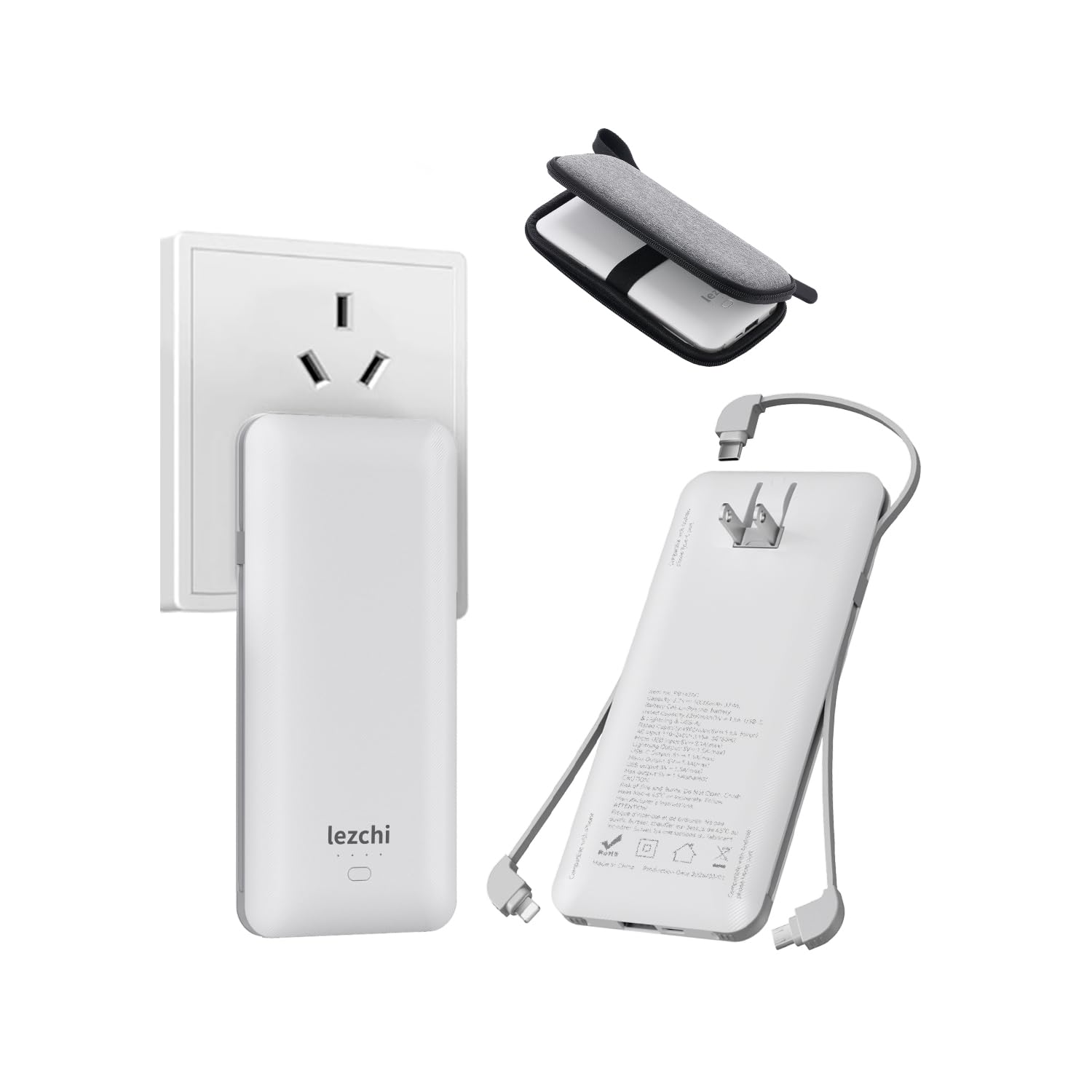 Photo 1 of ***NON-FUNCTIONAL** lezchi Portable Power Bank, Ultra Slim 10000mAh Portable Charger, USB C External Battery Pack with Built-in AC Plug, Charging Cable, Output Port, Compatible with All Kinds of Cellphones …