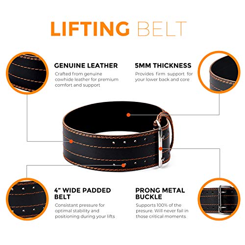 Kamileo Lifting Belt, Weight Lifting Leather Belt with Prong Buckle for Men and Women, Stabilizing Lower Back Support for Powerlifting Squat Deadlifting - Thumbnail 2