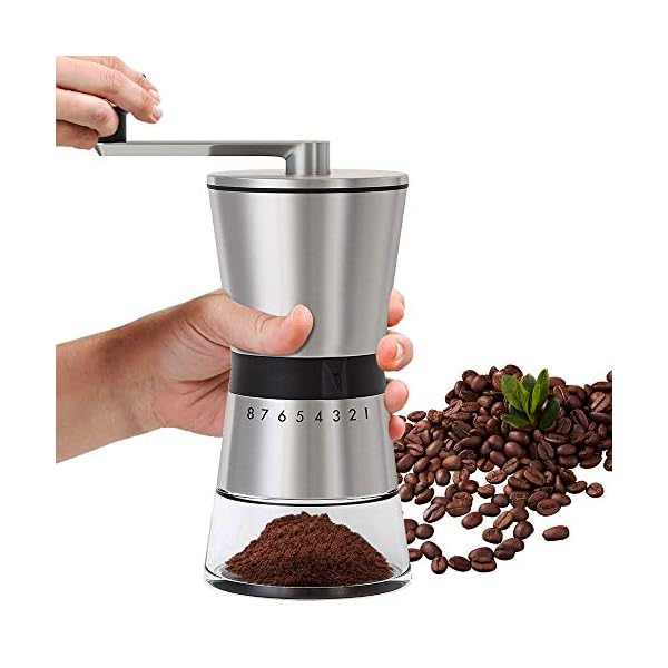FeelGlad Manuelle Kaffeemühle, HandKaffeemühle aus Edelstahl Kaffeemühle, 8 Verstellbarer Mahlgrad mit 1 Abnehmbare…