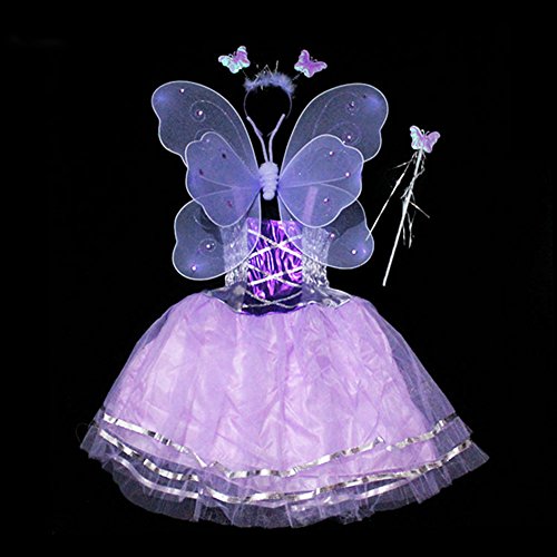 PACOOL Girls Dress Up Princess Fairy Costume Set With Dress, Wings, Wand and Headband For Children Ages 3-10