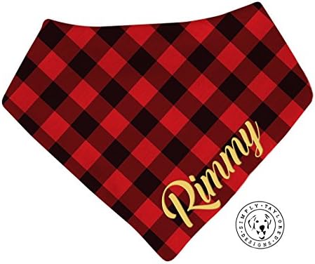Buffalo Plaid Tie on Dog Bandana with Dogs Name Handmade Gifts for Pets