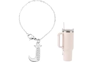 NQEUEPN Letter Pendant for Stanley Cup, Rhinestones Pendant Alphabet Chain Personalized Identification Name ID Letter Handle Accessories for Water Bottle Tumbler Stanley Cup