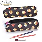 Buytra Emoji Pencil Pen Case Pouch Bag with Zipper for Girls,Kids,School Student Stationery Office Supplies,Black,Set of 2