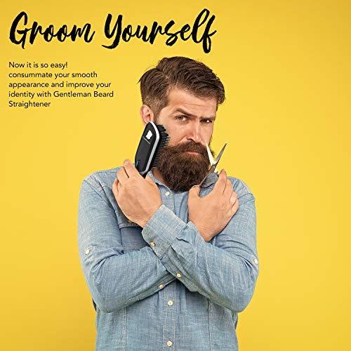 Beard Straightener Brush - Ceramic Heat w/Anti-Scald and Automatic Shut-Off Safety Features, 3-Temp Settings, LED Display - Straightening Brush w/Ionic Conditioning for Smooth and Sleek Hair