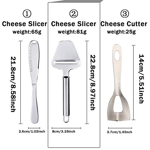 Cheese Slicer,3-in-1 Stainless Steel Cheese Cutter Tools Set with Butter Knife for Different Hardness Cheeses and Butter,Non-Stick Cheese Knife Kit