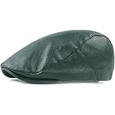 Men's Flat Cap PU Leather Newsboy Cap Classic Ivy Cap Adjustable Cabbie Beret Cap Driving Hunting Hat