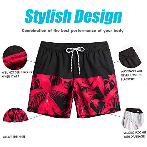 MaaMgic Mens Quick Dry Floral Swim Trunks With Mesh Lining Swimwear