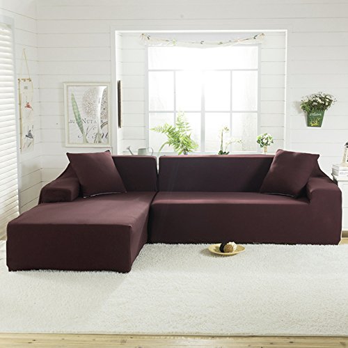 image for Fannybuy Stretch Sectional Sofa Cover for L Shape Polyester Fabric Ela