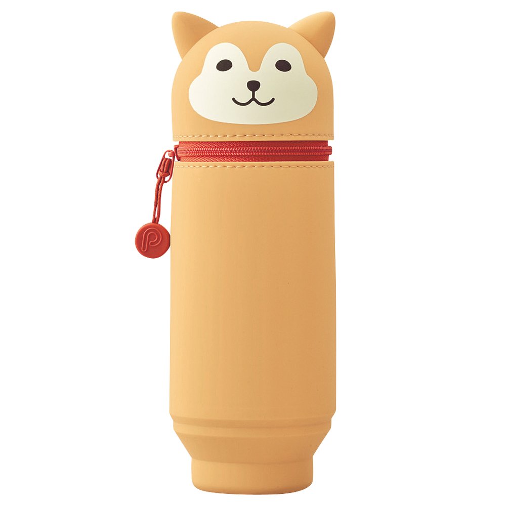 LIHIT LAB Kawaii Japanese Dog Large Stand Up Pencil Case for School Office College, Cute School Supplies, Animal Pen Holder Pencil Pouch Holder Girls, Artist Pencil Case, Shiba Dog (A7714-2)
