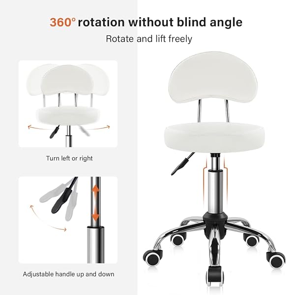 KKTONER ROLLING STOOL WITH MID BACK HEIGHT ADJUSTABLE CHAIR PU LEATHER SWIVEL CHAIR WITH WHEELS FOR OFFICE HOME TASK DRAFTING (WHITE)