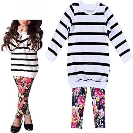 ODFAPP Adorable Baby girls clothing set 2016 autumn Kids clothes girls clothes Long Sleeve Stripe Tops Shirt+Floral Pants White4 Cool