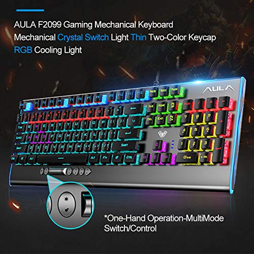AULA F2099 Ultra Thin Mechanical Gaming Keyboard Brown Switches, with