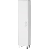 FM FURNITURE Lawen Tall Storage Cabinet, Single Door, 3 Broom Hangers,White -Kitchen