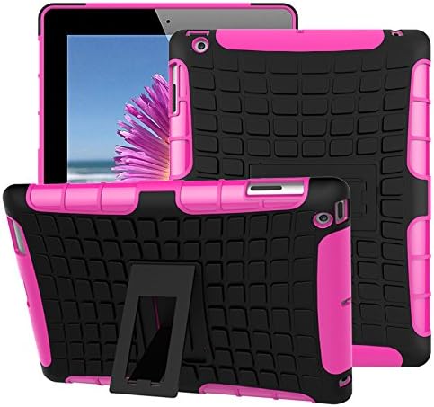 iPad 2 Case,iPad 3 Case,iPad 4 Case, TOODAY Ultra Premium Slim Hybrid Heavy Duty Armor Protection Cover Anti Slip Kids Friendly Shockproof Silicone Protective Cover for Apple iPad 2/3/4 (Pink)