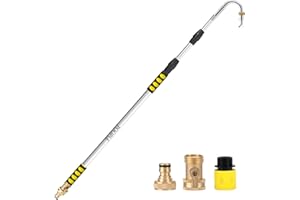 POOPLE Gutter Cleaning Tools from Ground, 12FT Telescoping Pole (20FT Reach) - Heavy-Duty Zinc Alloy Head, 360° Spray Nozzle & Leak-Proof Kit, No Ladder Needed for Roof Gutters