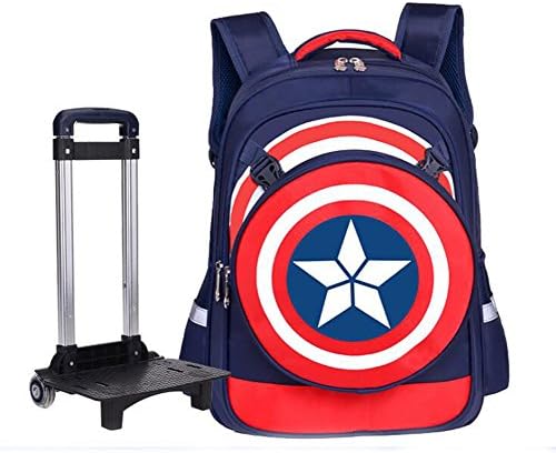 FEC Captain America Children's School Bags Kids Backpack Trolley Bag with Wheels Two Wheels Navy Blue