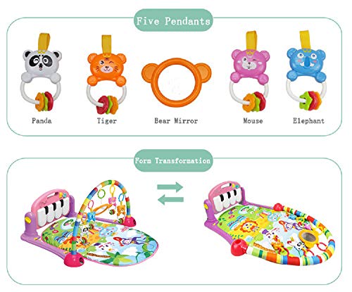 WYSWYG Baby Gym Jungle Musical Play Mats for Floor, Kick and Play Piano Gym Activity Center with Music, Lights, and Sounds Toys for Infants and Toddlers Aged 0 to 6 12Months Old (Pink) - Thumbnail 7