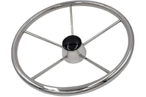 ISURE MARINE 13-1/2 Inch 5-Spoke Destroyer Style Stainless Boat Steering Wheel for Boat, Yacht