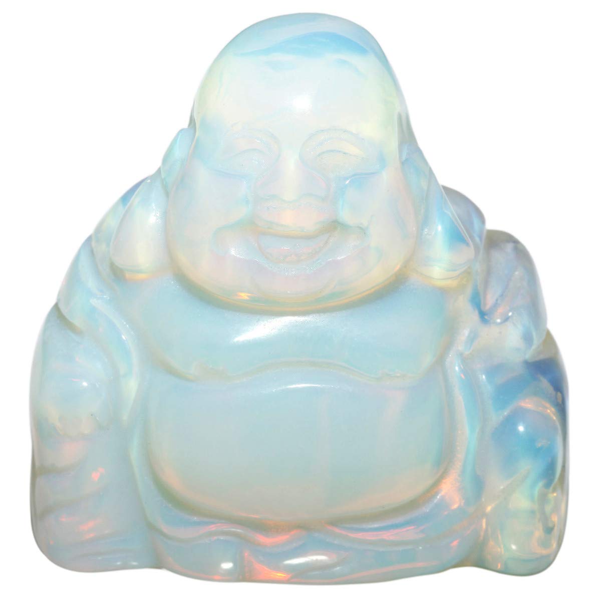 Nupuyai Opalite Healing Crystal Lucky Buddha Statue, Pocket Stone Laughing Happy Buddha Figure Ornament for Home Office