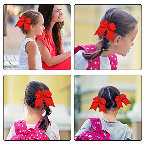 Large Cheer Hair Bows Ponytail Holder Elastic Hair Ties Elastic Head Loop For Women Uniform Accessories (Red)