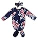 Newborn Baby Girls Sleepy Floral Striped Gown Headband Sleepwear Romper Sleeping Bags (0-3M, Blue Floral)