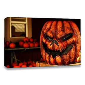 Canvas Wall Art Halloween Pumpkin Lantern Painting Artwork for Home Prints Framed - 12x18 inches