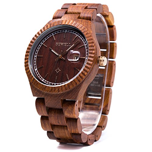 Bewell Vintage Wooden Watch Quartz Movement Lightweight Wrist Watch W112A(Red Sandalwood)
