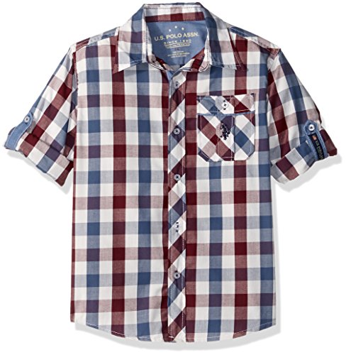 U.S. Polo Assn. Boys' Little Boys' Long Sleeve Single Pocket Sport Shirt, Sour Cream Winter White, 5/6