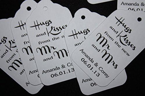 Hugs and Kisses from the Mr and Mrs Personalized White card stock Favor Tag set of 50 tags