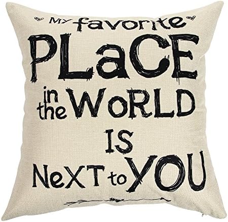 OgiselestyleMy Favorite Place in The World is Next to You Inspirational Quote Cotton Linen Home Decorative Throw Pillow Case Cushion Cover for Sofa Couch, 18" x 18"