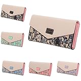 FUNOC Womens Envelope Leather Wallet Button Clutch Purse Long Handbag Zip Bag