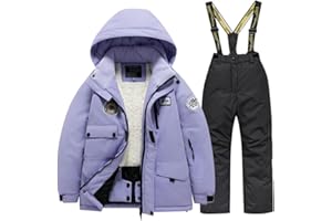 HOTIAN Winter Kids 2 Piece Ski Suit Boys/Girls Thicken Warm Hooded Jacket and Ski Pants Snowsuit Snowboarding Clothes