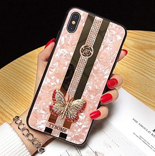 SelliPhone for iPhone Xs Max Butterfly Case,Fashion Design Cute 3D Butterfly Glitter Bling Rhinestone Marble Mirror Cover for Woman Girl for iPhone Xs Max 6.5",Pink