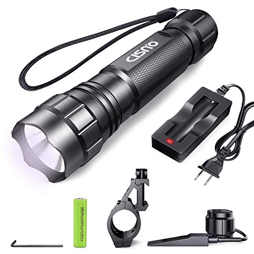 CISNO Tactical Flashlight L2 LED 1000 Lumen Battery and Charger Included with Quick Release Offset Mount Pressure Switch for Rail, Hunting Outdoor Matte Black