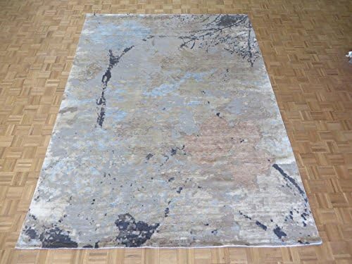 9 x 12 Hand Knotted Sky Blue Gray Modern Tibetan Oriental Rug With Silk G4884