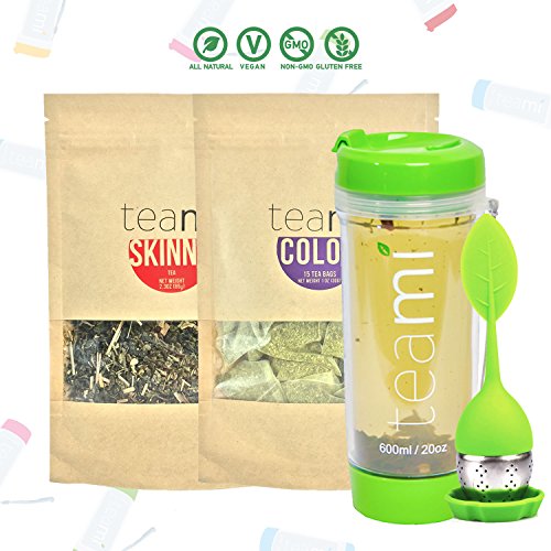 30 Day Detox Tea Kit for Teatox & Weight Loss to get a Skinny Tummy by Teami Blends | Our Best Colon Cleanse Blend to Raise Energy, Boost Metabolism, Reduce Bloating! (Big Green Tumbler & Infuser)