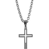 Dicksons Stainless Steel Cross Pendant Necklace for Men Durable Silver-Tone Chain Simple Masculine Faith Jewelry